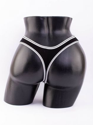 Стринги в рубчик с белым поясом и черной полоской  - фото 3